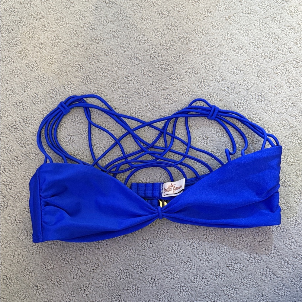 Luli Fama Royal Blue Strappy Bikini Top XS